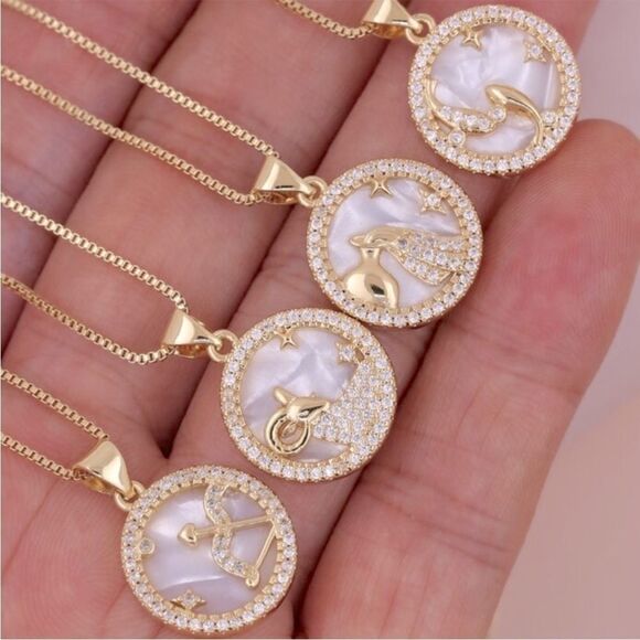 SALE 18k Stamped Gold Filled Capricorn Iridescent Horoscope Crystal Necklace - Picture 3 of 7